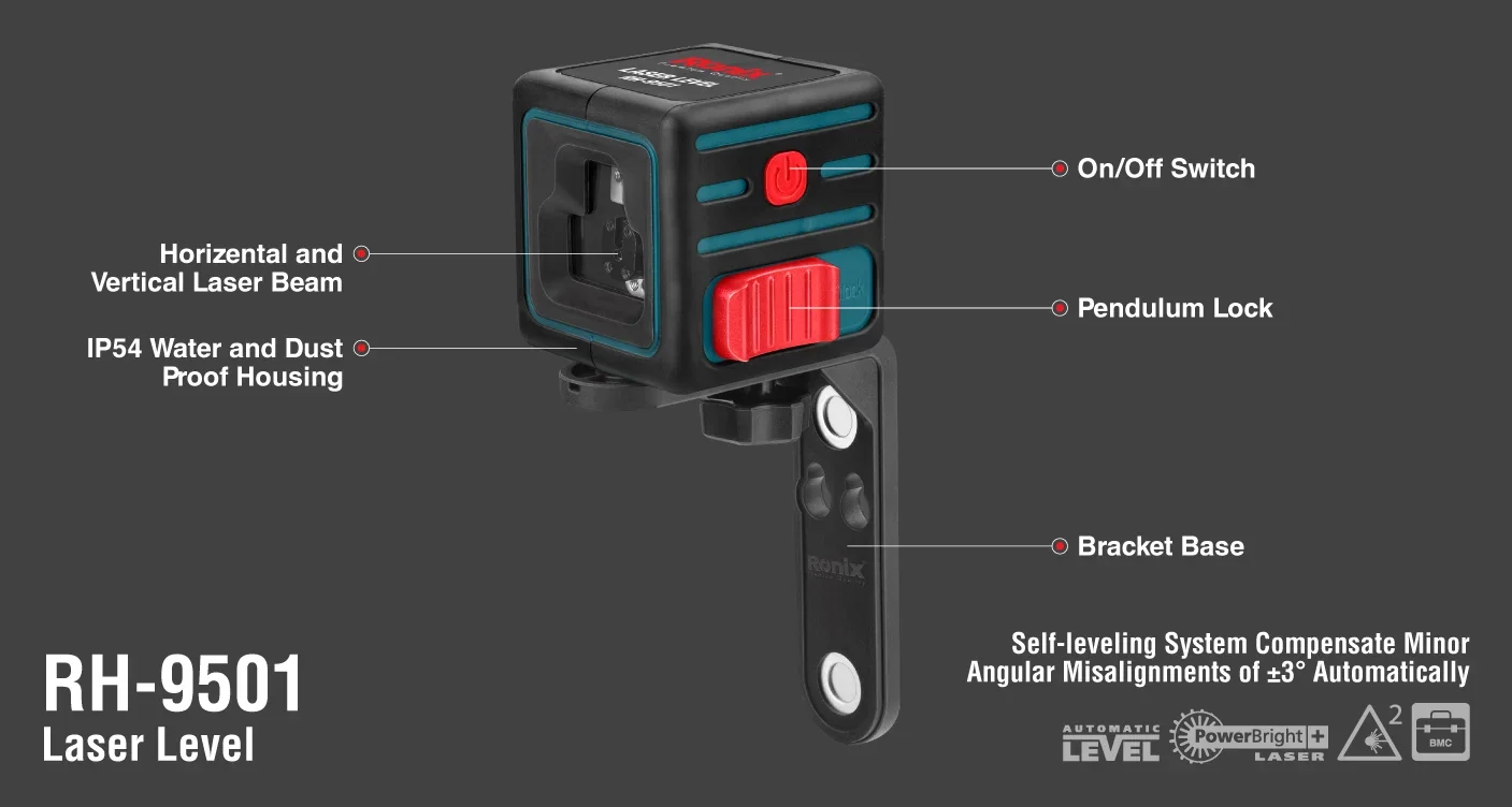 RONIX RH-9501 Cube Cross Line Laser Level 50M