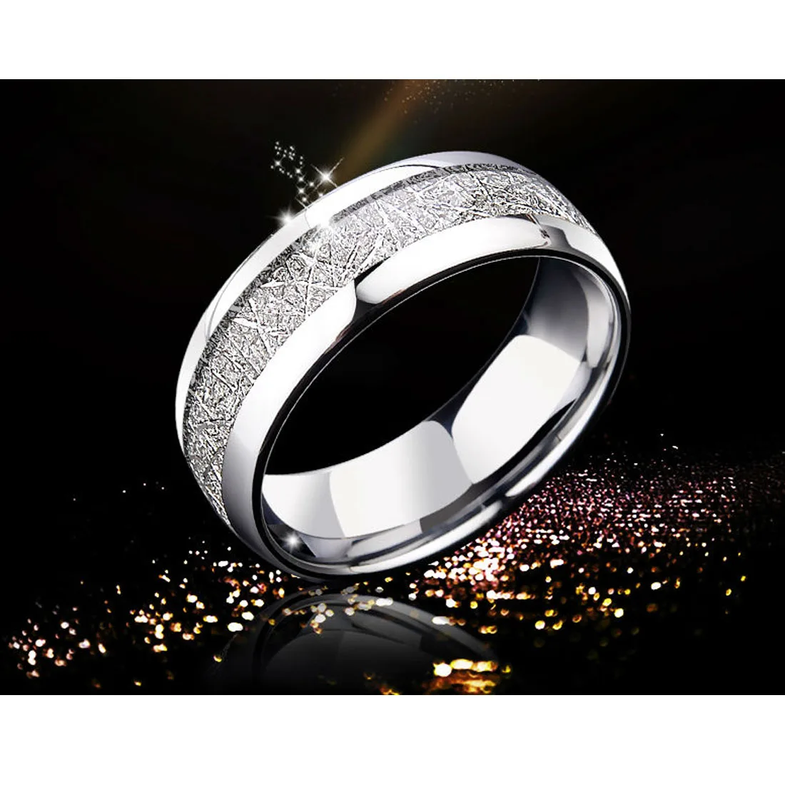 ring meteorite inlay Tungsten carbide Men band 8MM ring