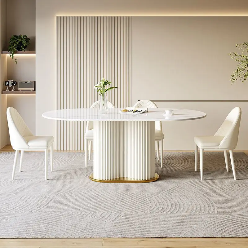 Modern light luxury furniture cream white 6-8 seat restaurant villa rectangular marble dining tables