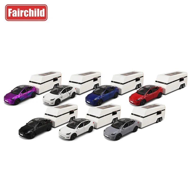 Factory Direct Sales 1:24 Die Cast Car Tesla Model Y Pull Back Cyber Truck Simulation Alloy Car Tesla with Charging Pile