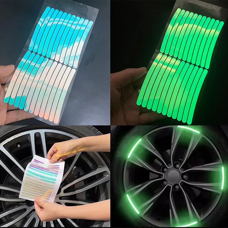 night driving fashion decorative 20 pcs car hub hi viz reflective tape tire reflector stripe sticker for motorcycle bicycle