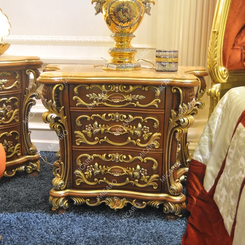 Royal luxury Italian classic antique design carving king size home furniture bedroom set