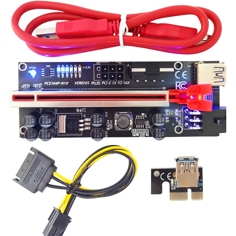 Райзер 010S с 6 светодиодными лампами 8 конденсаторов PCI-E 1X до 16X расширитель карты PCI Pin адаптер для экспресс-карты Pcie