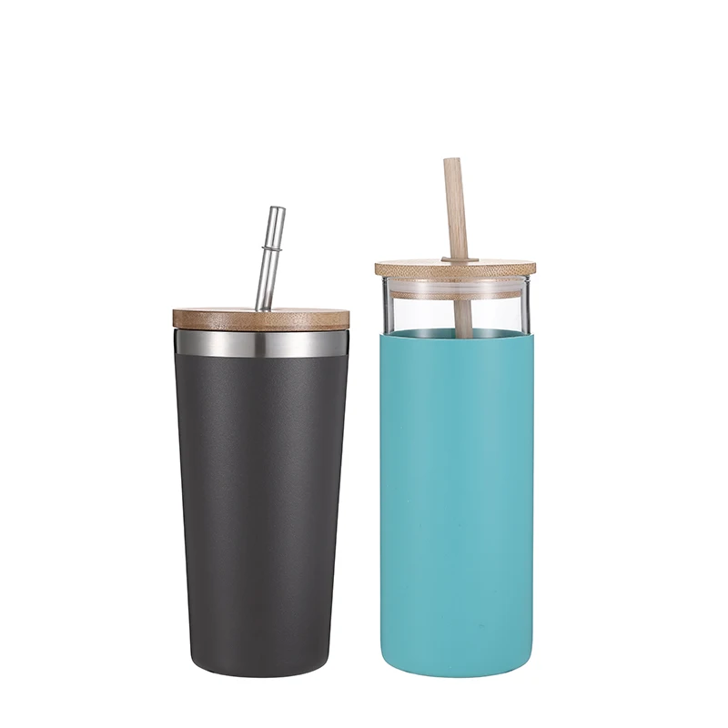 Stainless Steel Sports vacuum insulated Water Bottle and tumbler Beverage Bottle with Leak-Proof Bamboo Lid with handle