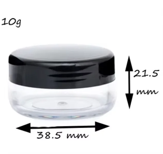 empty 3g/5g transparent plastic cosmetic sample jars with colored lids