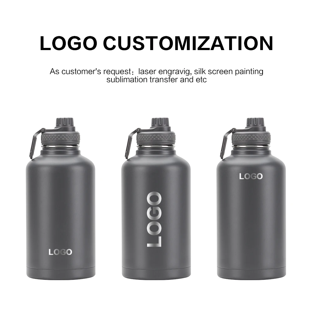 Half Gallon Stainless Steel Water Jug Insulated  Large 64 oz Running Gym Bottle Paracord Handle Rugged Removable Sleeve Keys