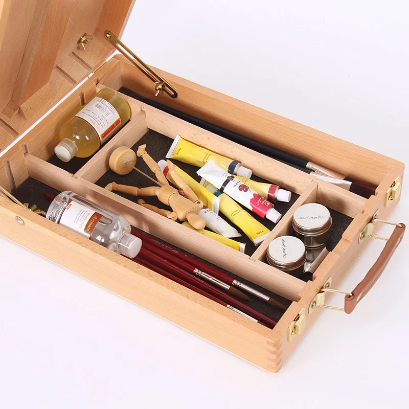 Creative Beech Wood Easel With Paint Box Oil Painting Rack Paint Tool Case