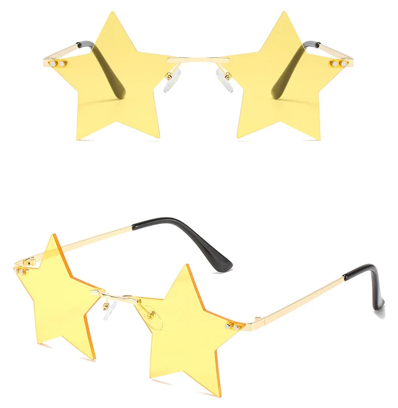 2022 new sale fashion brand designer star metal sunglasses frameless metal christmas party glasses
