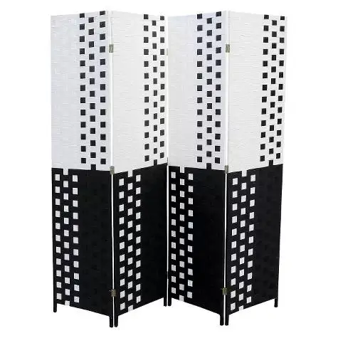 New style 4 Panels Room Screen Divider Hand-Woven Design Room Divider Wooden Removable Storage Shelves Screen Suitable for Livin