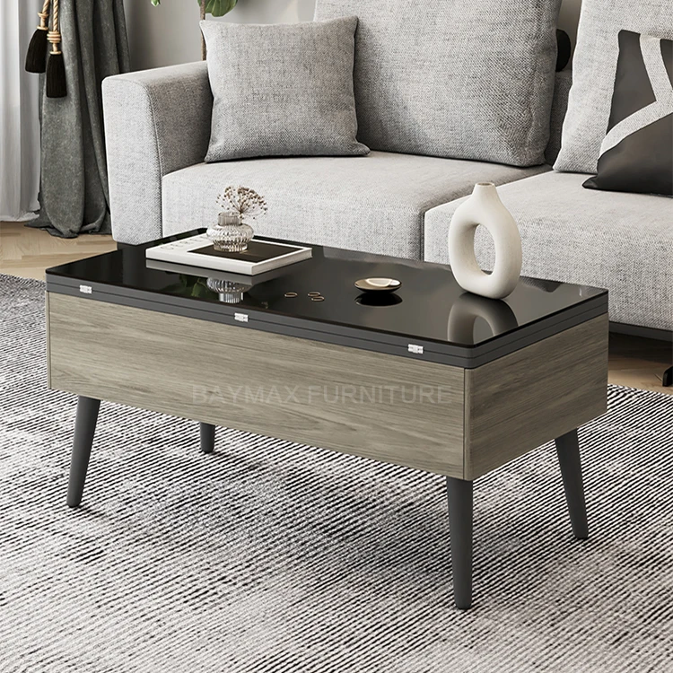 Leisure gas lifting height adjustable coffee table multifunctional folding lift top