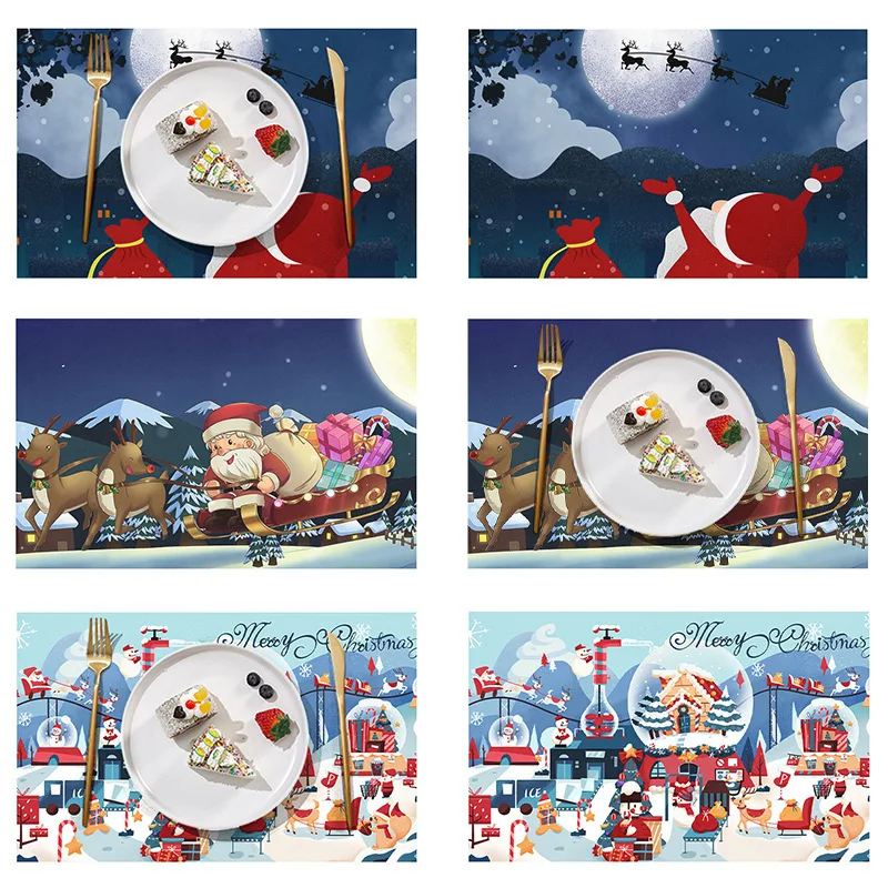 Wholesale rectangle Customizable Christmas PU Leather Placemat waterproof print flowers easter ramadan  wedding arabic design