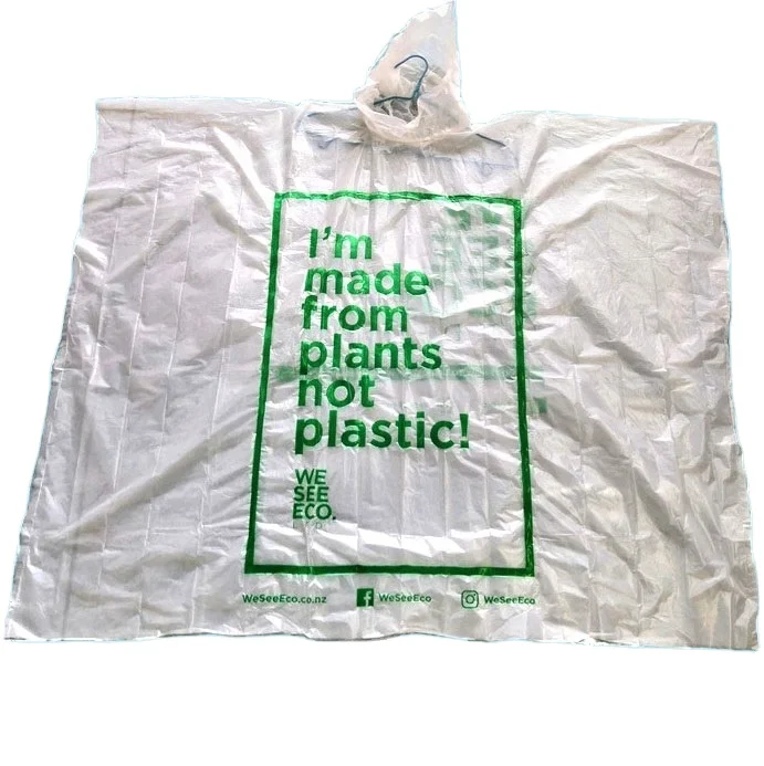 Environment Friendly Disposable  Bio-degradable and Compostable PBAT + PLA Cornstarch Poncho for Outdoor