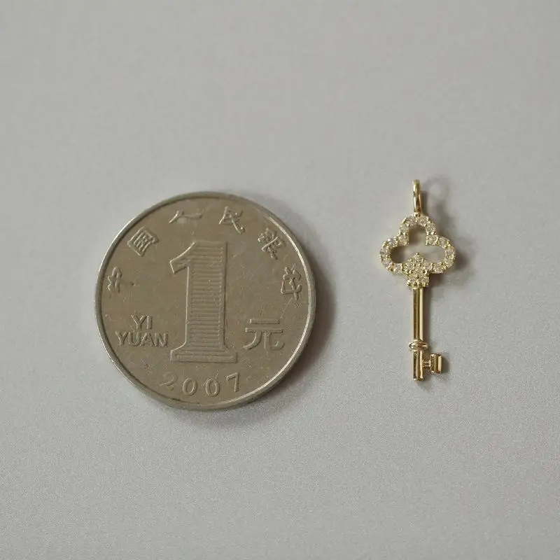 New Idea Fine Style 925 Sterling Silver Heart Zircon Necklace 14K Gold Plated Key Necklace Simple Necklace For Women