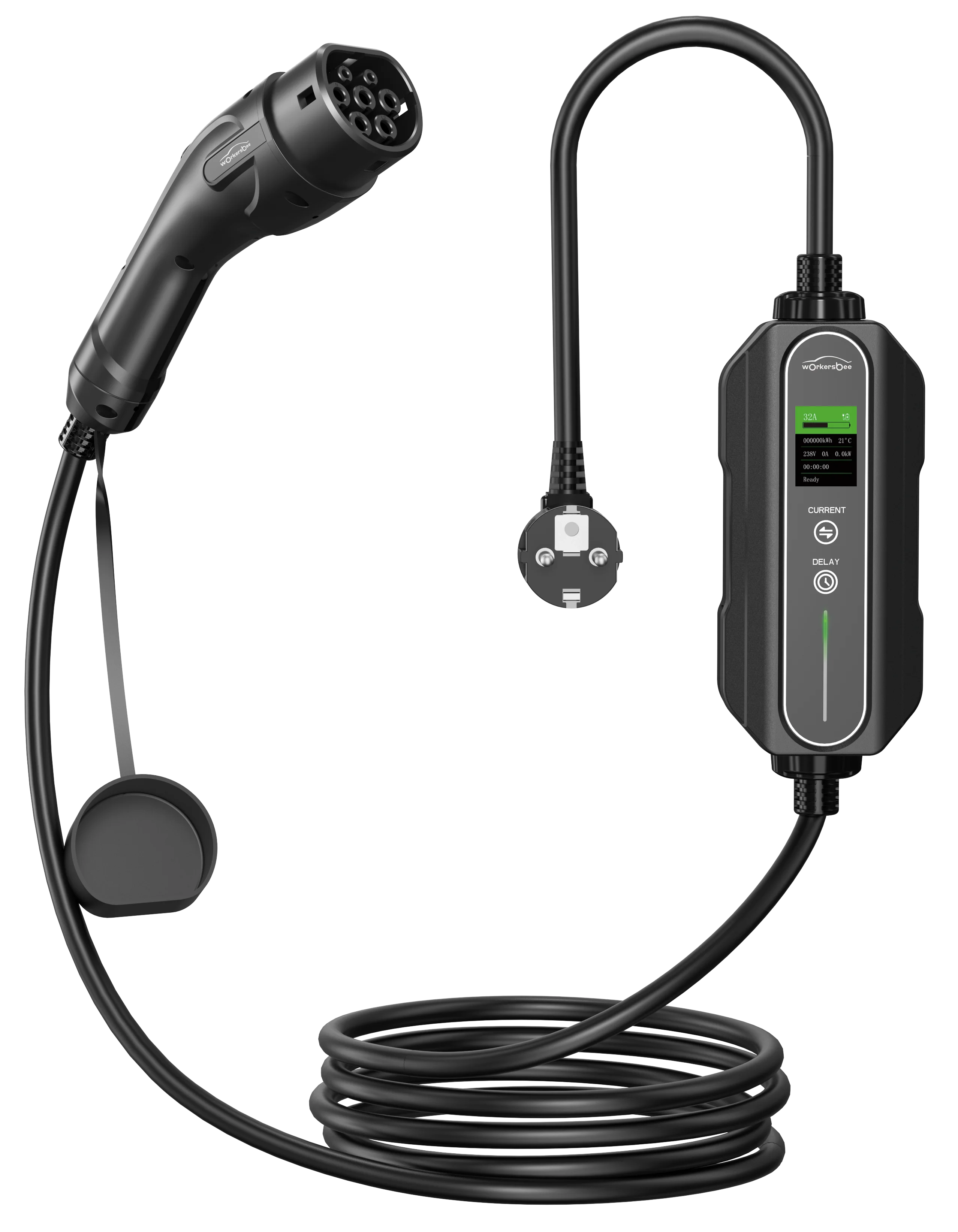 Портативное зарядное устройство 2 уровня, 32 А, 240 В, 5 м, ТПУ кабель Workersbee CEE Schuko Plug RCD Type A IP67, модель 3/Y/S/X ID4