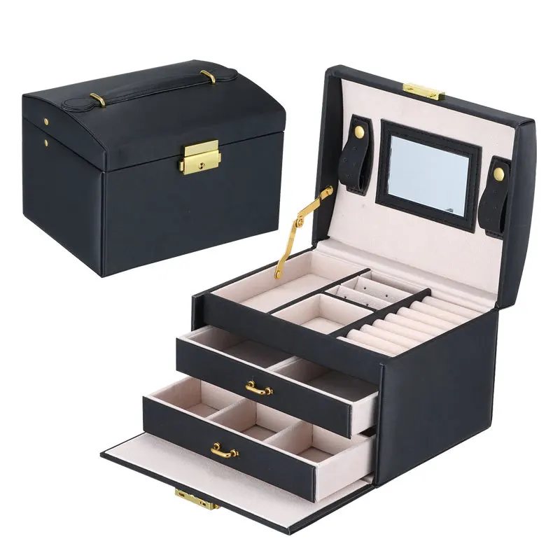 Jewellery Case Earring Ring Necklace Girls With Lock Jewelry Box Organizer Velvet Jewelry Storage Pu Leather Jewelry Boxes
