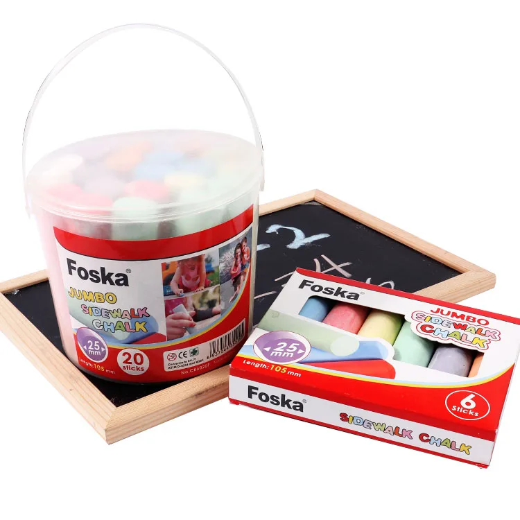 Foska 20Pcs/Drum Nontoxic Outdoor Sidewalk Jumbo Dustless Drawing Chalk for Kids Drawing Outdoor Art with Storage Bucket