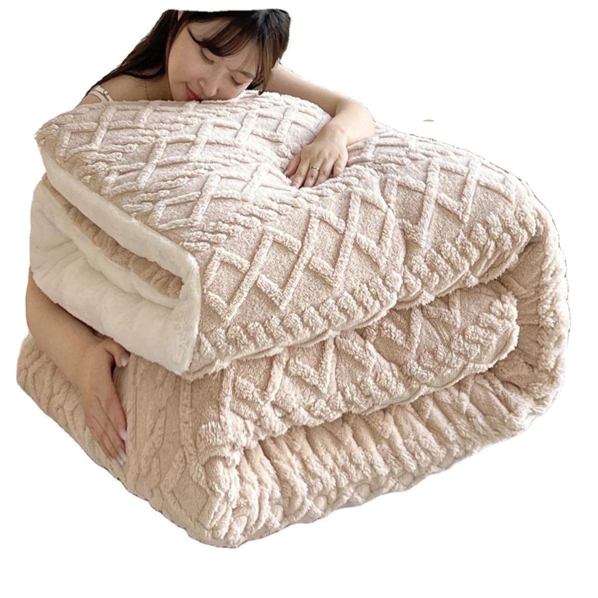 Nordic Style 3d Printed Flower Plant Wedding Solid Sherpa Faux Fur Thicken King Size Quilt