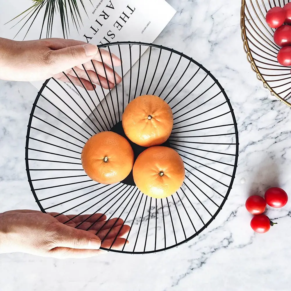 Fruit Basket Creative Geometry Countertop Iron Gold Plated Black Vegetable Mesh Metal Bowl Kitchen Storage Wire Fruit Basket