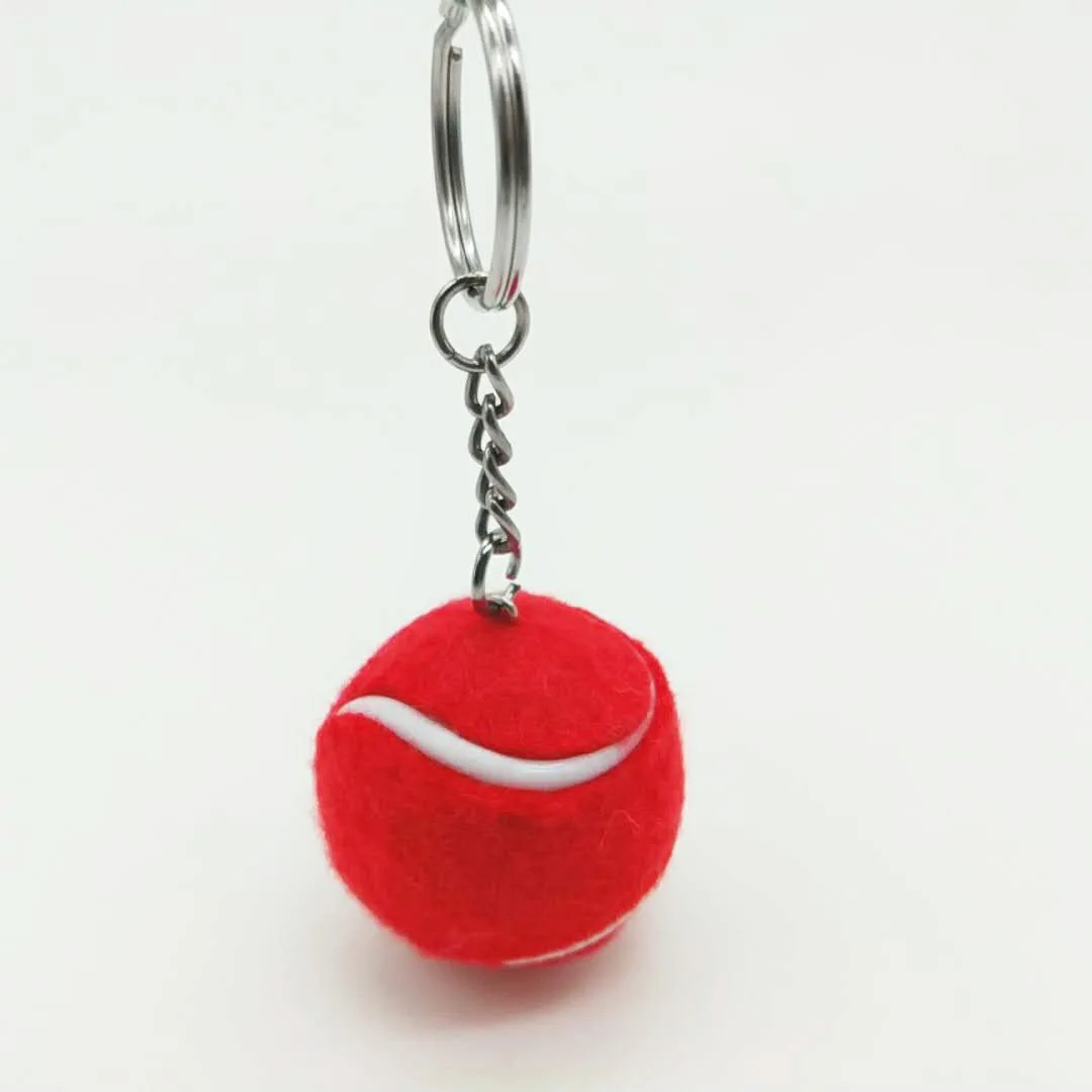 Wholesale custom cute 3d fur tennis ball key chain with logo