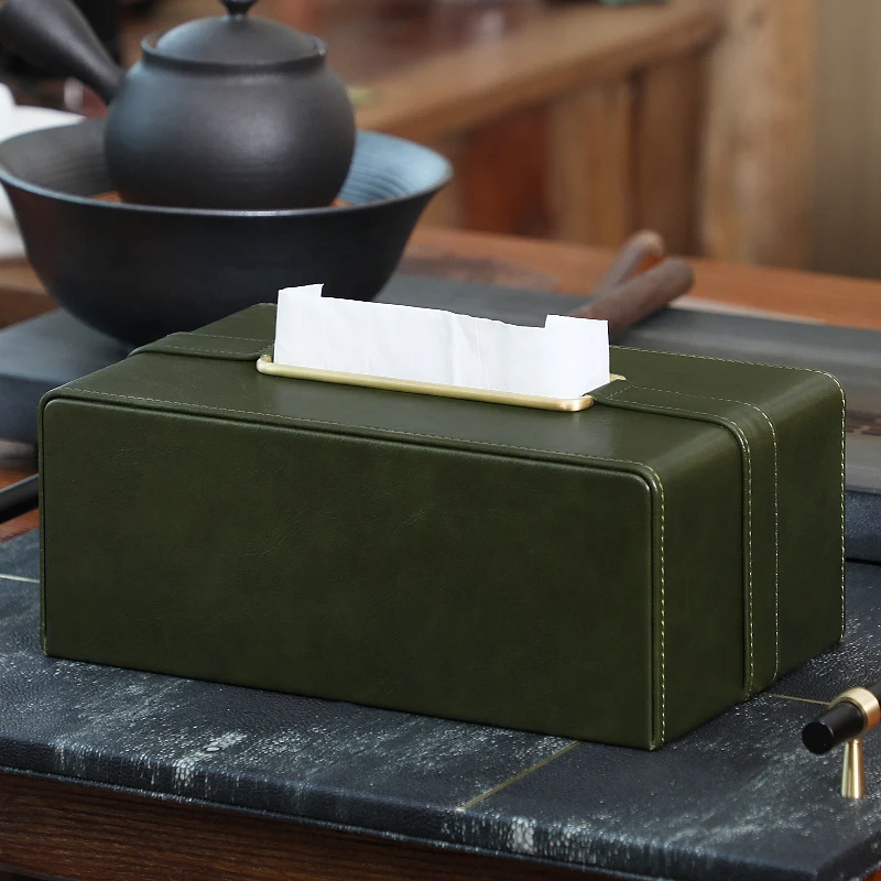 MAVOBO Light Luxury Retro style Decor Hotel Restaurant Metal Tissue Napkin Box Cover Holder with Brass Buckle Tissue Box Cover