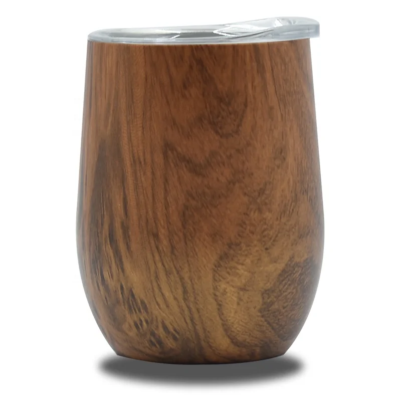 Sell well new type water transfer printing wood grain spray painted cup thermo stainless steel hot thermos cup 12oz wine tumbler