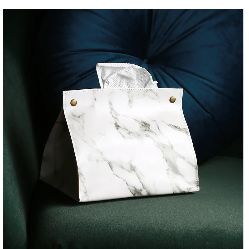 
Chic Tissue Case Box Container PU Leather Marble Pattern Home Car Towel Napkin Papers Dispenser Holder Box Case Table Decoration 