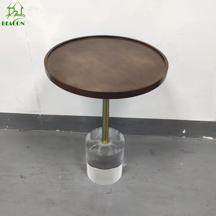 Living room acrylic coffee table round solid wood top side table pedestal end table