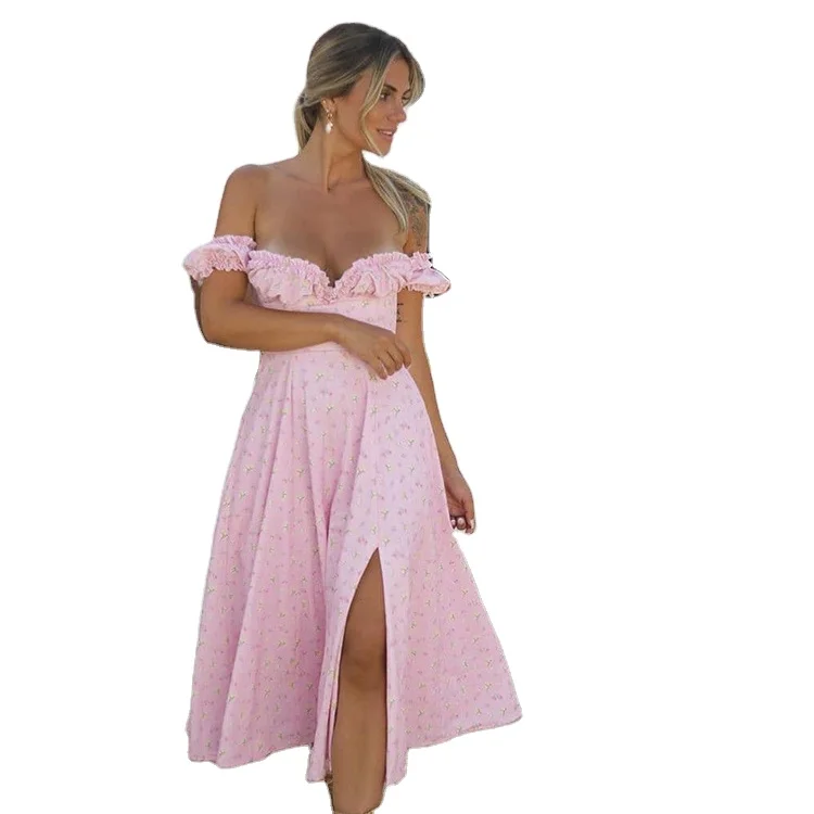 
2021 New Arrival Summer and Spring Floral Print Strapless Tube Casual Dress For Women 