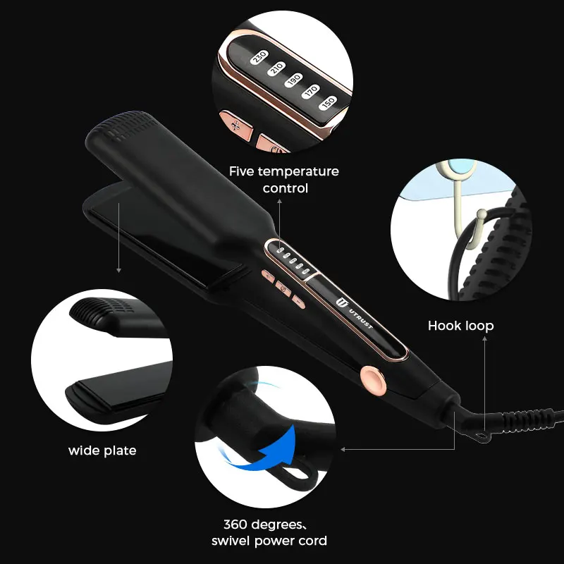 Extra Wide Plate Classic Hairstyling Tool Professional 50mm/2inch Width Plate Ceramic Hair Straightener Iron