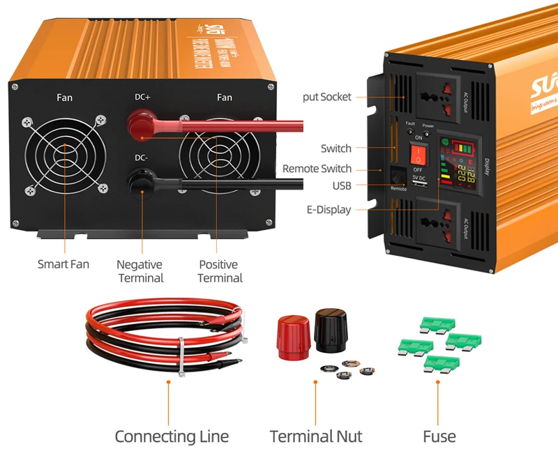 1000W Ce Intelligent 12Vdc To 220Vac Inverter With Display Pure Sine Wave Solar Power Inverter