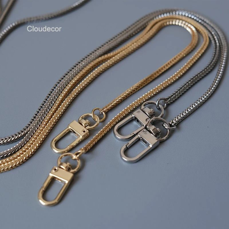 New Thin 3mm Metal Gold Plated Chain For Bag Simple Women Flat Snake Bone Chain 110cm Silver Gold Bag Chain Mobile Phone Lanyard