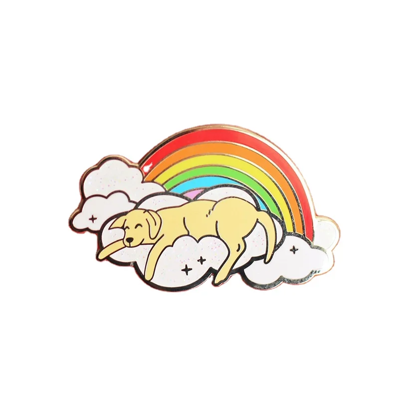
Factory Supplier Custom Rainbow Cloud Dog Hard Enamel Pin With Iridescent Glitter 