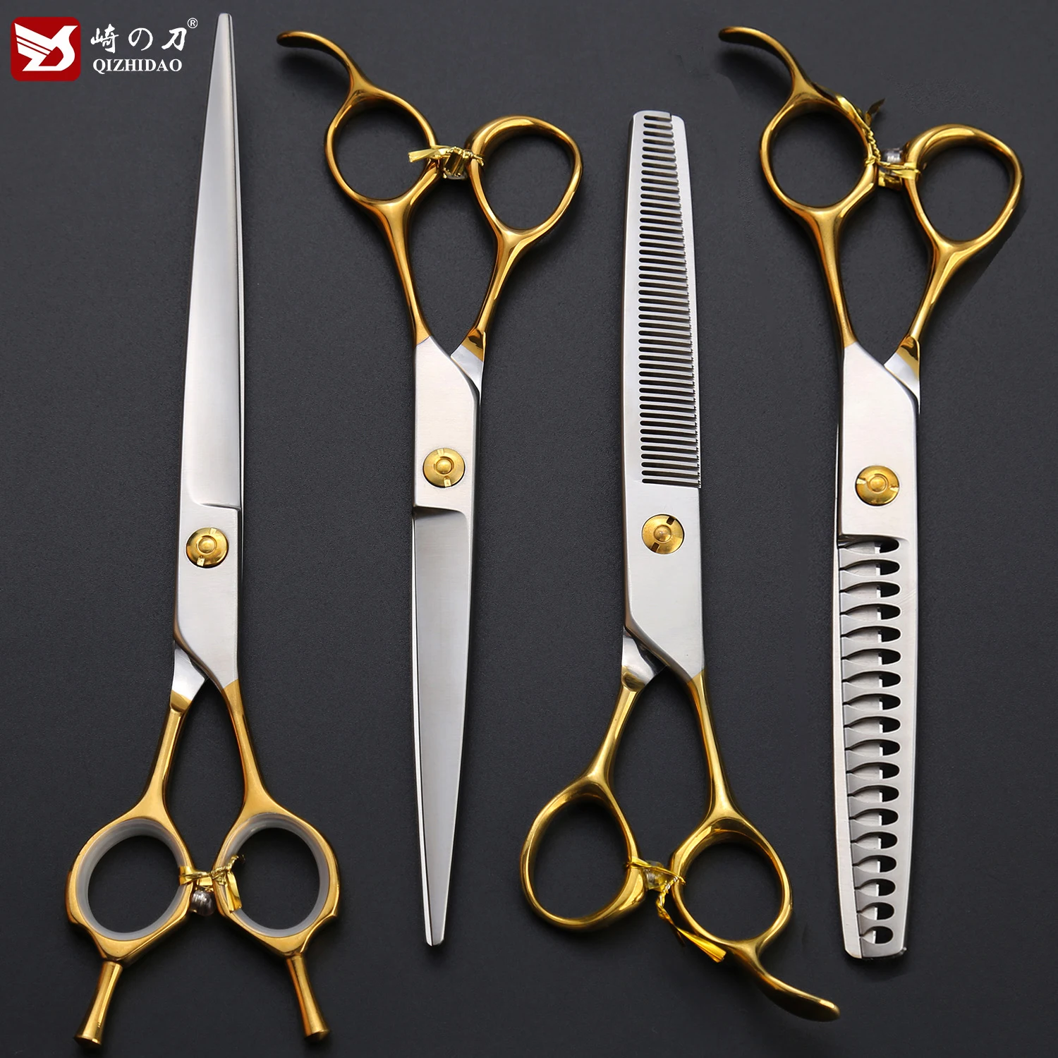 Golden Dog Grooming Scissors Set Curved Chunker Thinning Pet Scissors