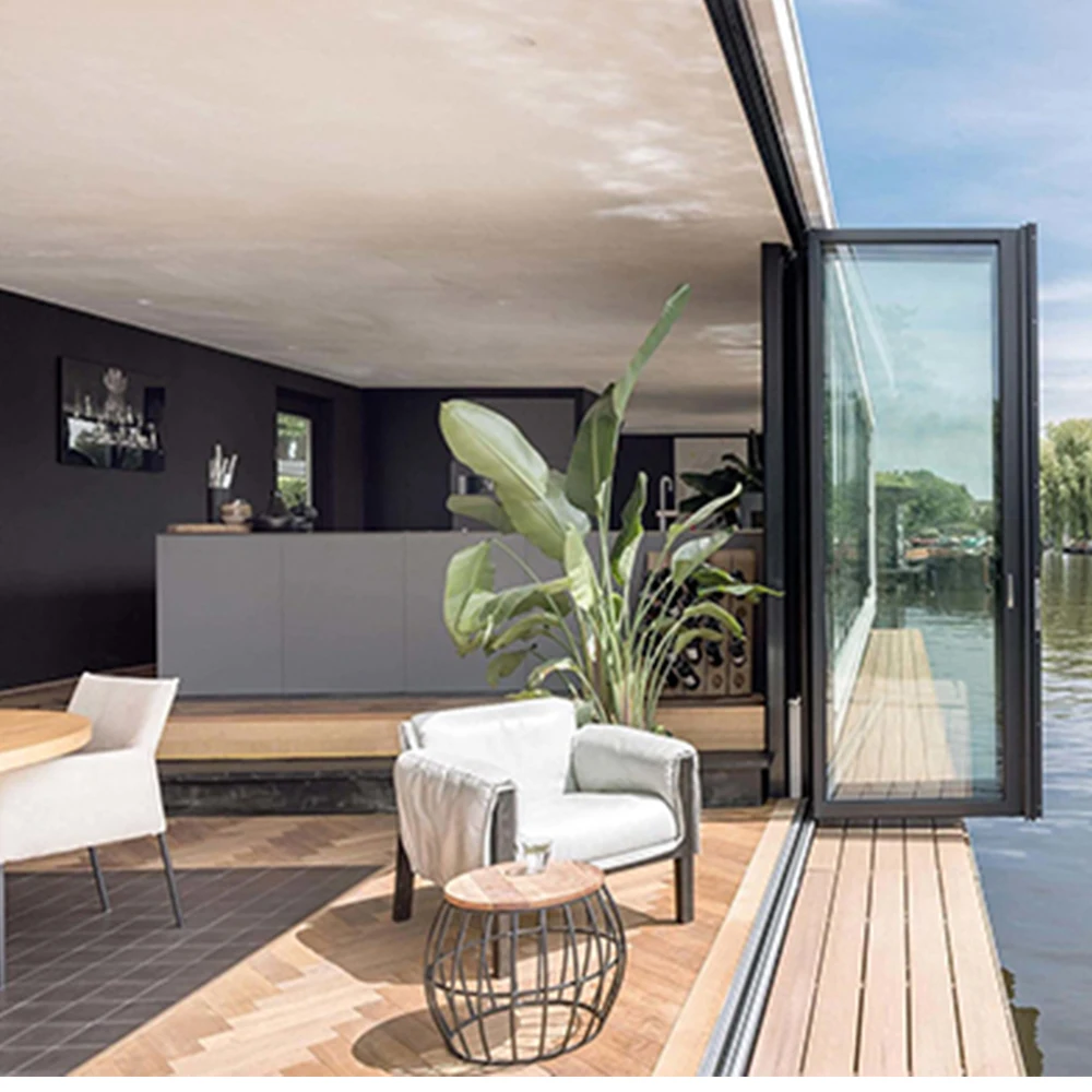 Accordion Double Glazed Aluminum Bifold Doors Black Exterior Glass Aluminum Folding Door For Balcony