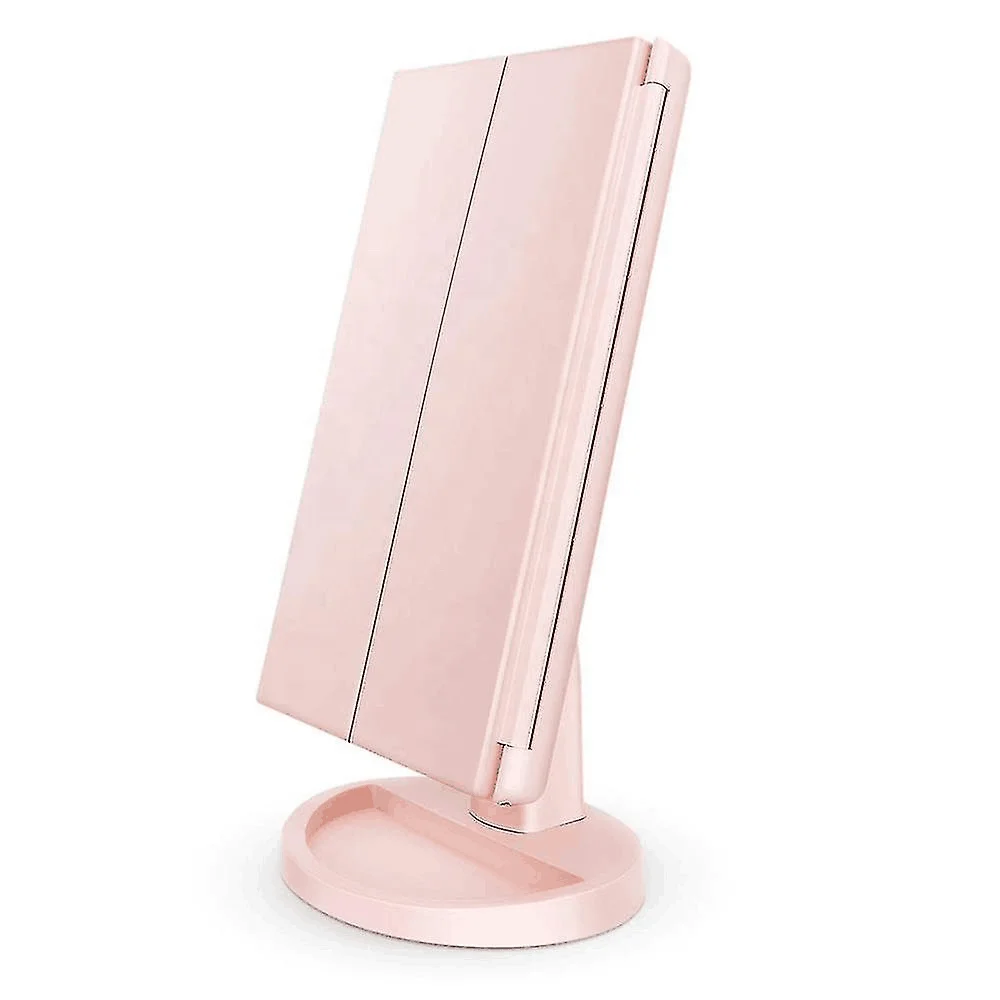 3 Folds Lighted Vanity Makeup Mirror,1X/2X/3X Magnification, 22 LED Light Bright Table Mirror with Touch Screen