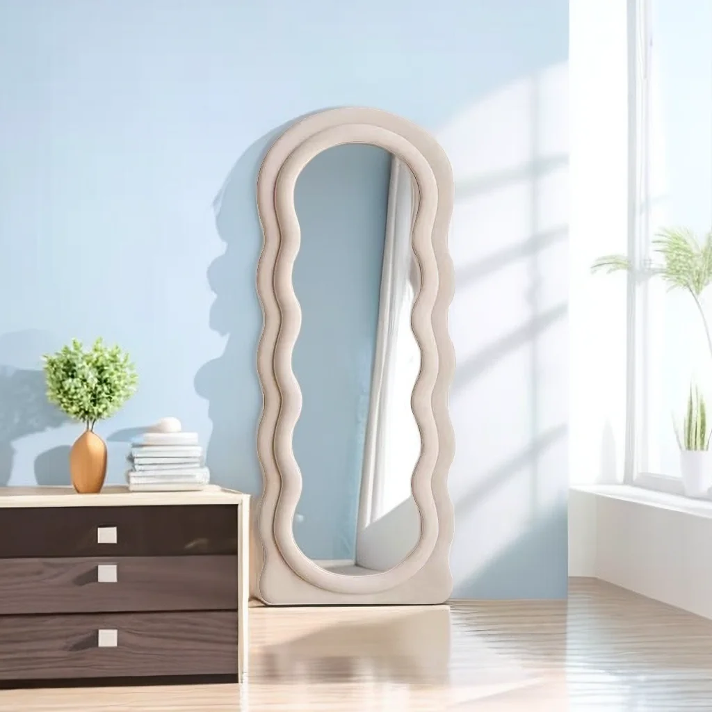 Home Decoration wave shape long floor miroir Flannel Frame Dressing full length spiegel Irregular Wavy Mirror spiegel