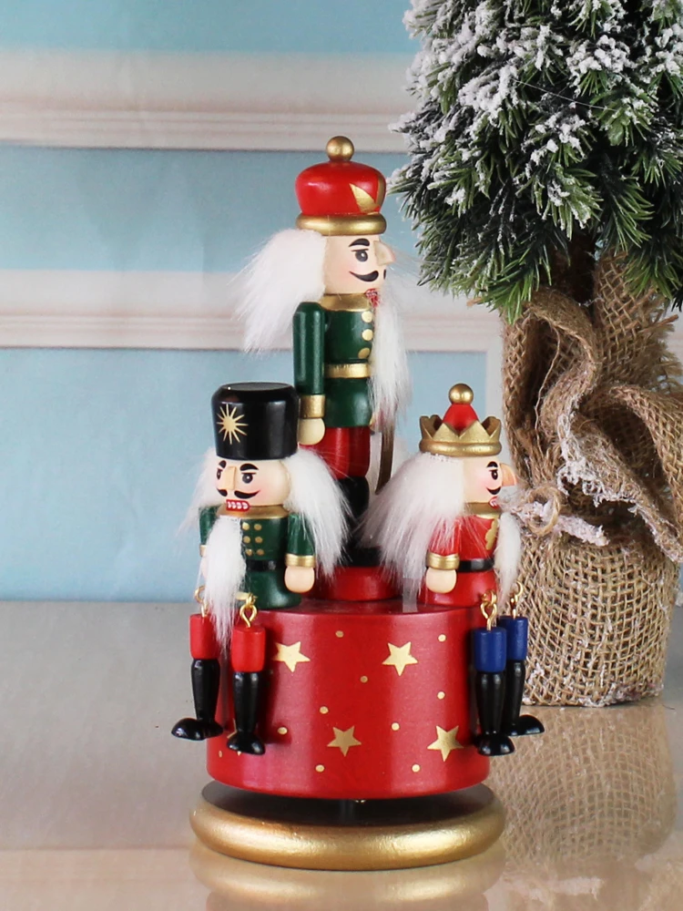Red wooden nuctcrackers musical  rotating home decoration Music box for family