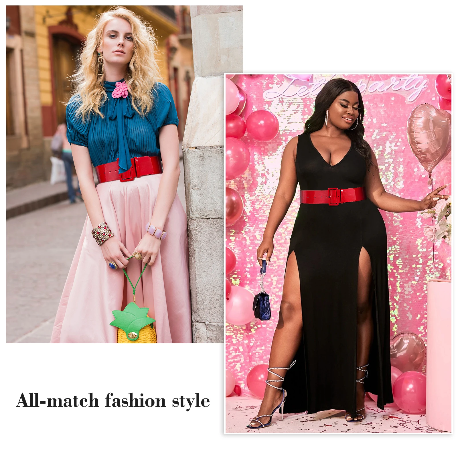 Manufacturer Direct Sales Factory Outlet Fashion Alloy Buckle Designer Custom Red Wide Women Stretch Leather Belts