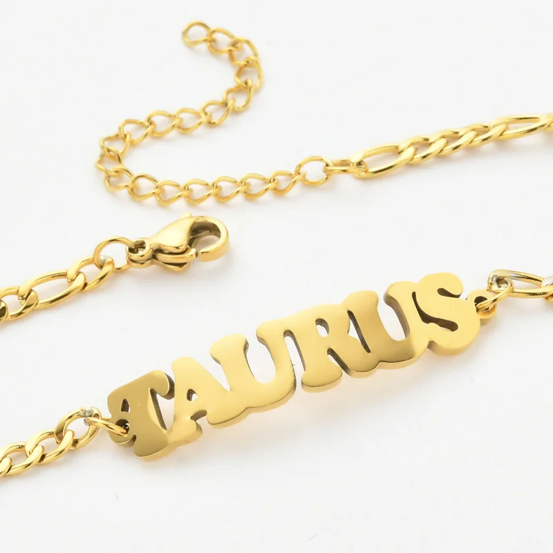 Hot Sale Stainless Steel 18K Gold Plated Zodiac Sign Bracelet Nk Chain Twelve Zodiac Bracelet English Letter Pendant Bracelet
