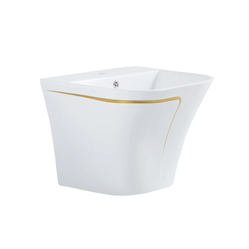 Luxury Golden Line Ceramic Bathroom Sink Color Half Pedestal Wall-hung Wash Hand Basin