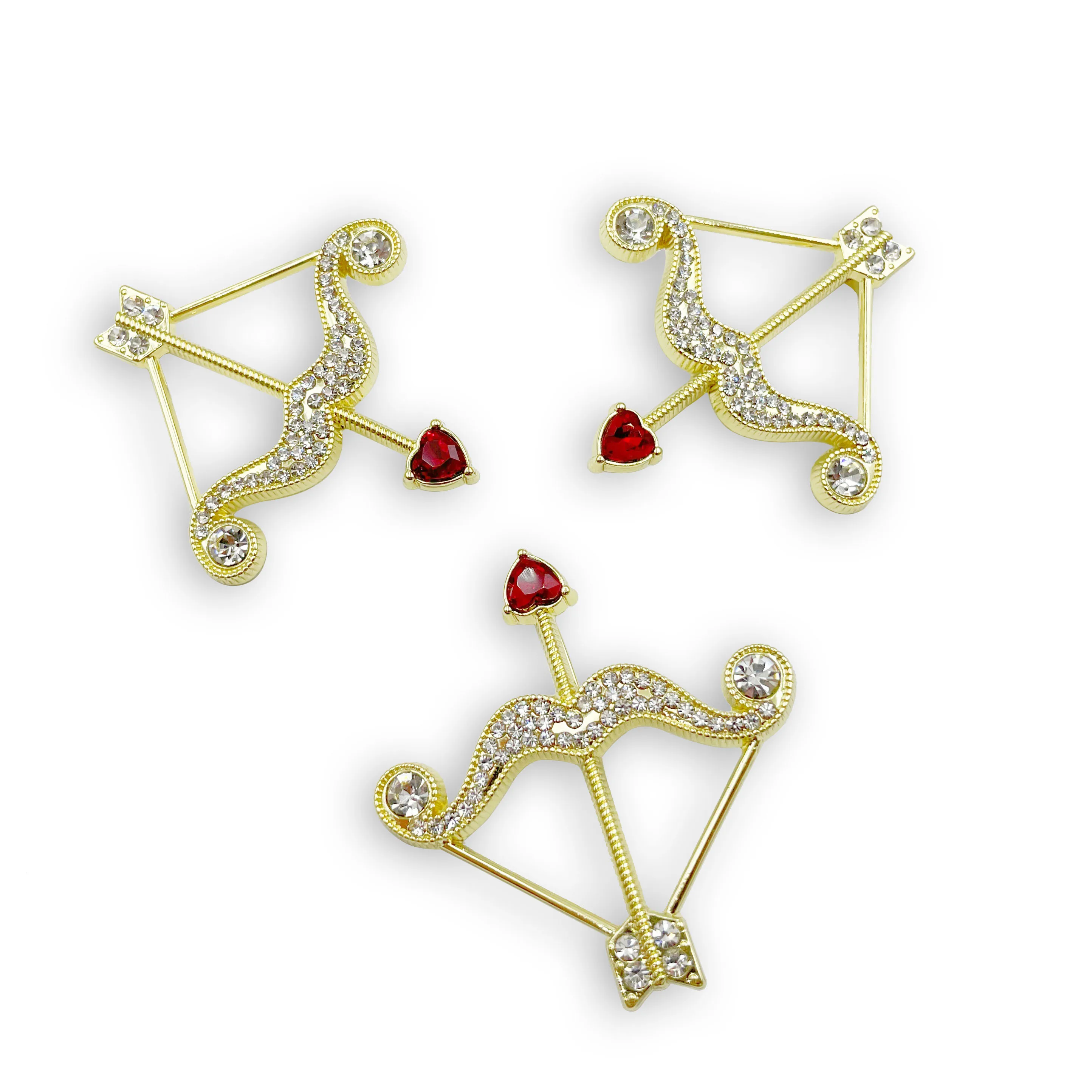 2021 Hot Design bow and arrow shape with Red heart  Diamond  brooches for suit