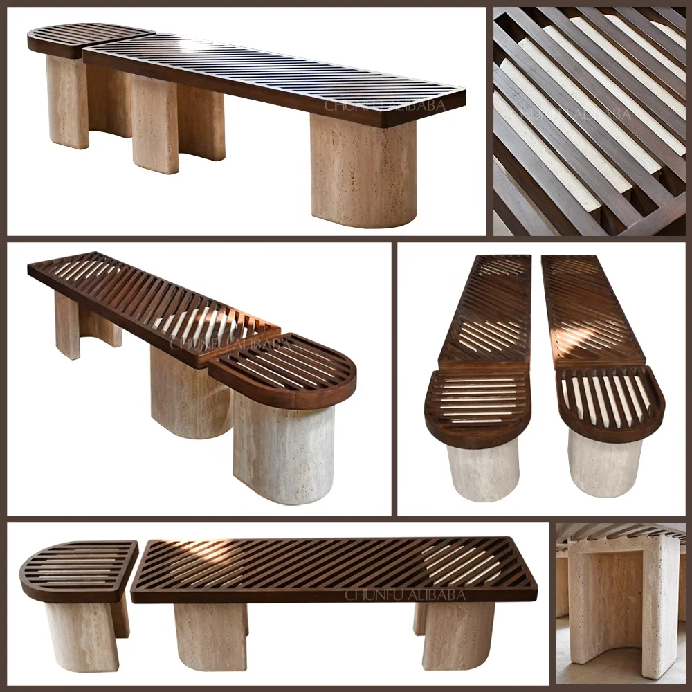 Natural stone customized fashion modern design home furniture wooden nesting table solid wood side table travertine coffee table