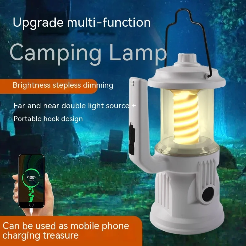 2024 Waterproof New Portable Camping Light Stepless Dimming Outdoor Camping Lamp Type-C Charging Camping Lighting