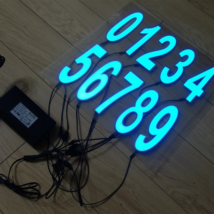 Large Size Flexible Customized EL Panel Backlight 0-9 shape Wonderful Flashing Sheet EL Light Up Led EL Numbers