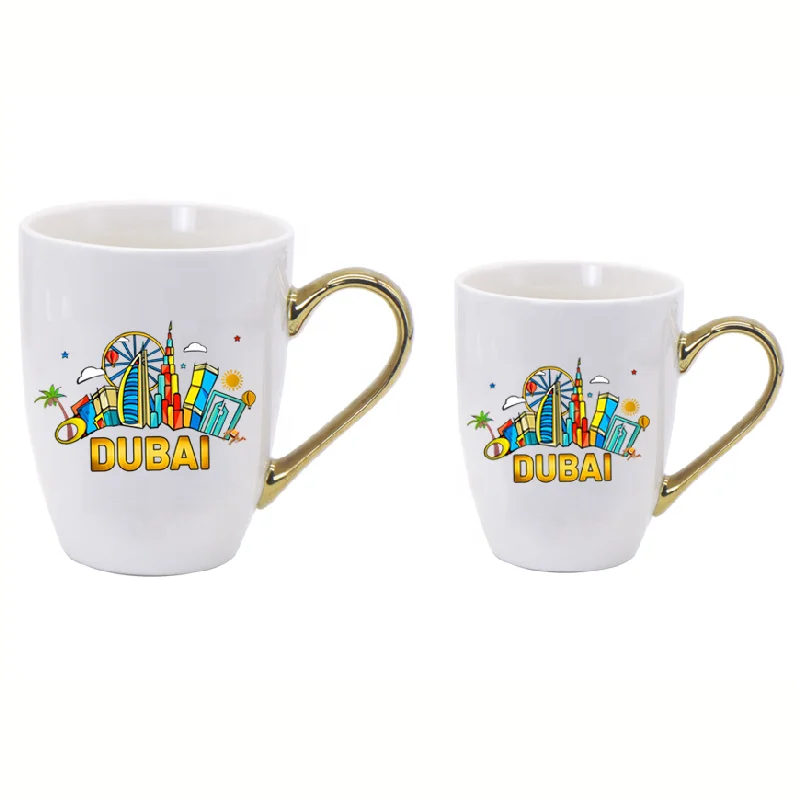 Dubai Stoneware Design Gold Handle Mug Attractive Dubai Souvenir Gift Elegant Stoneware Coffee Cup