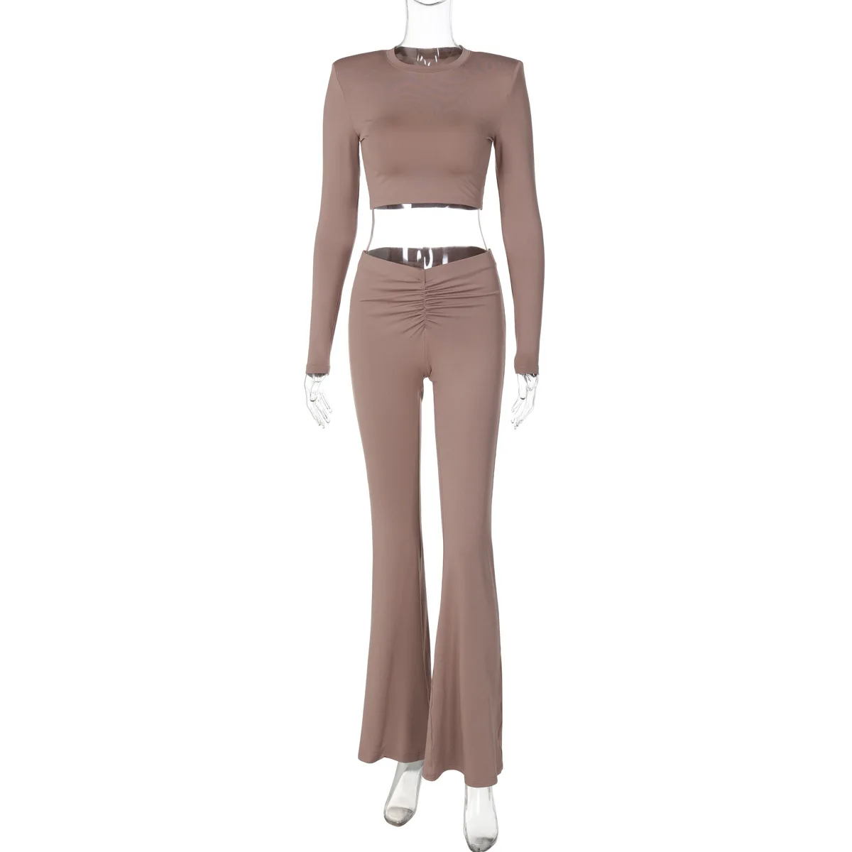 YY3860 elegant ladies long sleeve crop tops two piece suits women fall clothes 2 piece pant set
