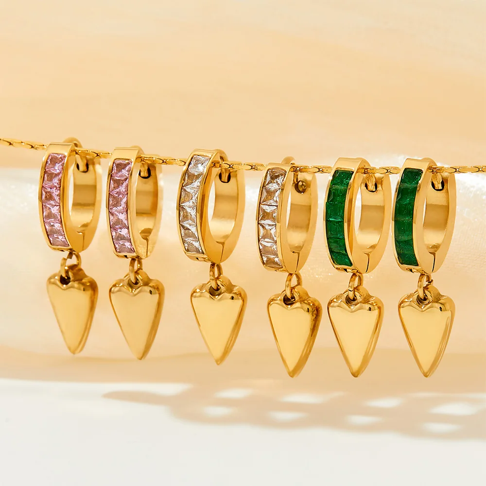 Gold Simple Fashion Jewelry Women Pendant Necklace and Stud Earrings Stainless Steel Jewelry Set