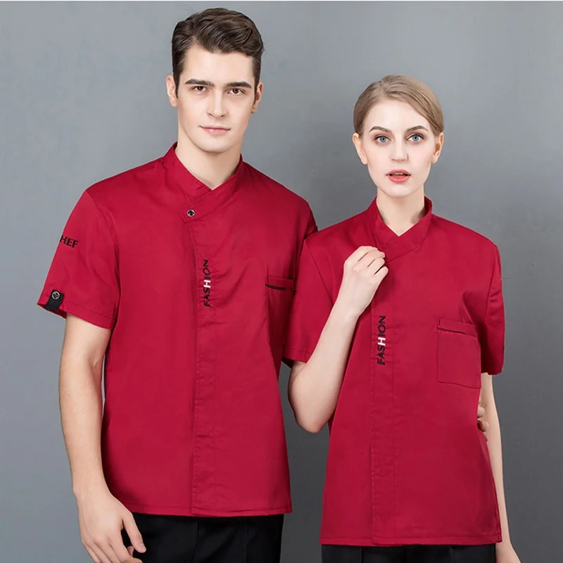 Fashion Women Men Cotton Chef Jackets Short Sleeves Cooking Uniform Coats Restaurant Chefs Jacket