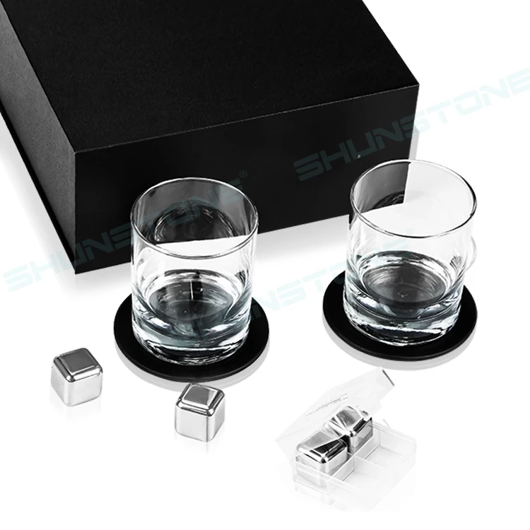 Modern Clear Crystal Whiskey Glass Gift Set With Whiskey Stones And Leather Coaster Magnetic Gift Box Shunstone Manufacturer