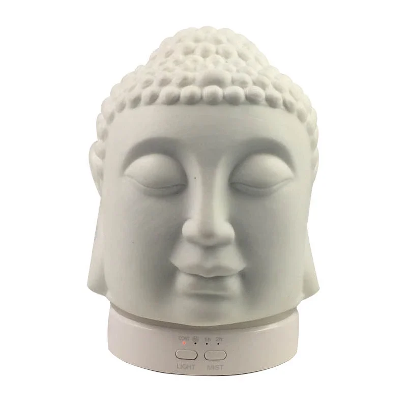 2022 Hot Bedroom Decor Gift Essential Oil Diffuser Ultrasonic Aroma Humidifier Warm Light Ceramic Buddha Head Diffusers Yoga